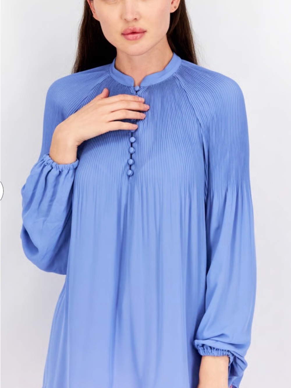 Lauren Ralph Lauren Sky Blue Pleated Button-Front Blouse - Picture 4 of 8